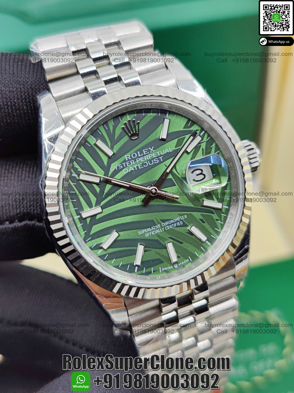 rolex datejust 36mm palm dial super clone watch