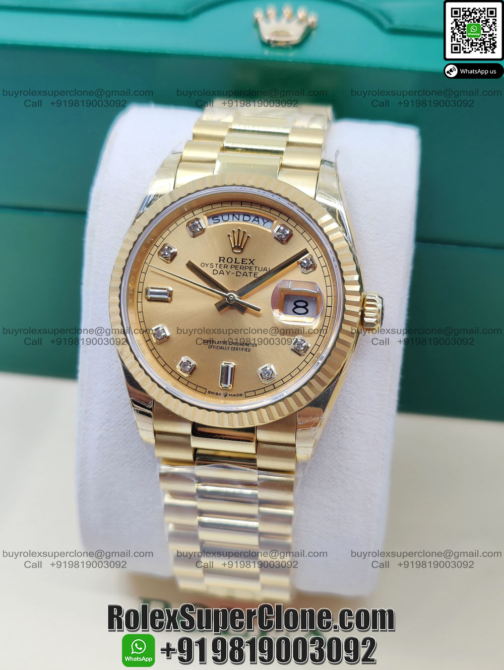 rolex daydate 36 gold baguette dial replica watch