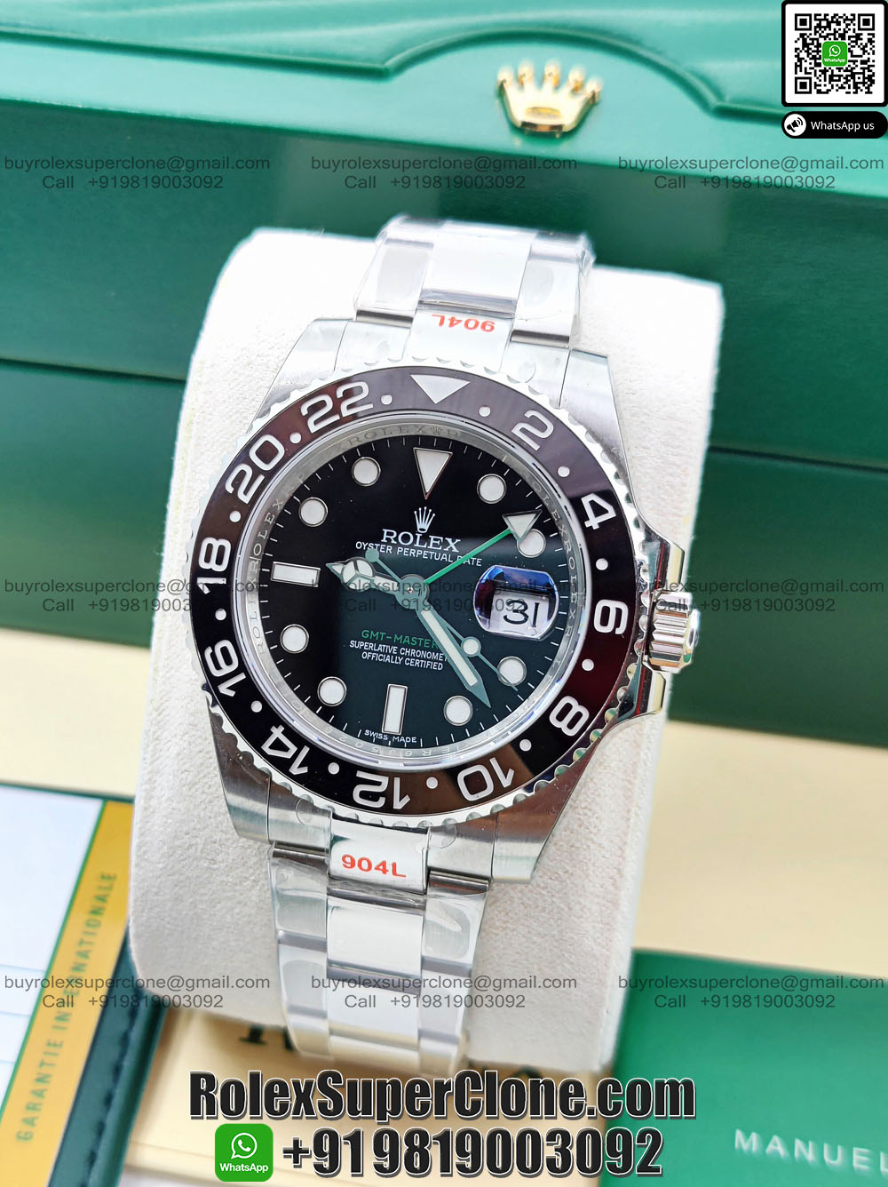 rolex gmt master 2 black dial steel bracelet replica watch