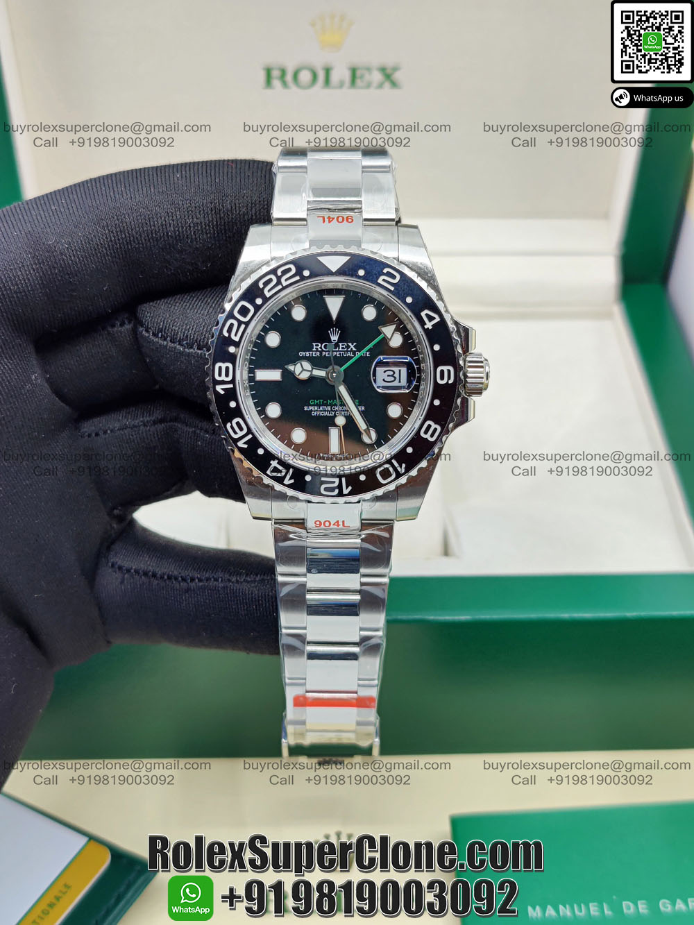 rolex gmt master 2 black dial steel bracelet super clone watch