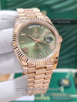 rolex daydate olive dial rose gold