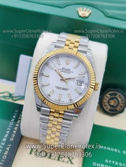 rolex datejust white dial two tone bracelet replica