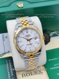 rolex datejust white dial two tone bracelet super clone