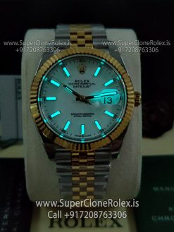 rolex datejust white dial two tone bracelet watch